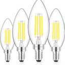 GGOYING E12 Candelabra LED Bulb 60W Equivalent, 600LM Dimmable Chandelier Light Bulbs, 5000K Daylight White, 85+ CRI Candle Base Clear Filament Bulbs, 4-Pack