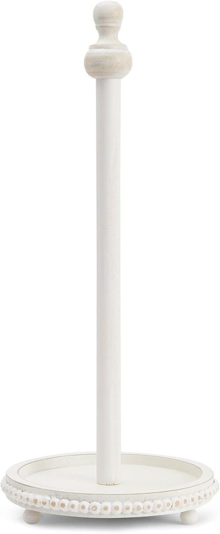 Farmlyn Creek Wooden Rustic Paper Towel Holder for Kitchen Organization, Distressed Standing Holder for Modern Home Decor, Countertop, Dining Table, White Washed Color (6.5x16 Inch)