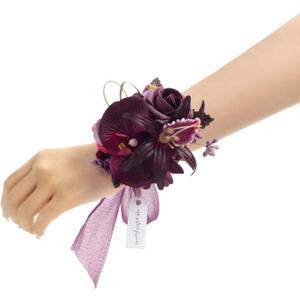 Ling's moment 6pcs Wedding Wrist Corsage Artificial Flowers, Girl/Mother Homecoming Prom Corsages Wristlet Dcor, etc. Deep Purple