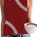 Baseball O-Neck Tank Women Print Baseball Tanks Cute Workout Graphic Casual Summer Sleeveless Vest Top (X-Large, Red-01)