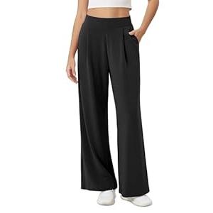 ODODOS Modal Soft Wide Leg Pants for Women High Waist Casual Relaxed Pants with Pockets, 31" Inseam, Black, Small
