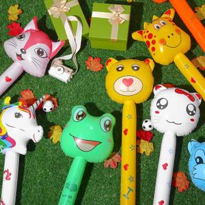 Glimin 6 Pcs Jungle Safari Inflatable Toys Animals Stick Tiger Cow Unicorn Cat Fox Giraffe Bear Frog Panda Rabbit Inflatable Animals Inflatable Hammer Inflatable Party Favors for Birthday Decoration