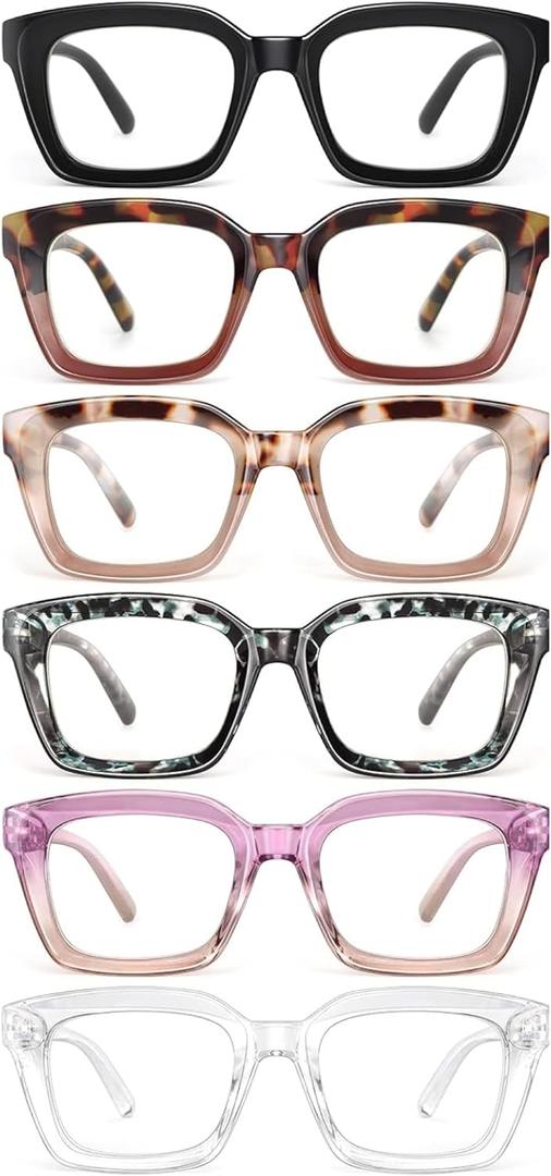 miyya 6 Pack Fashion Reading Glasses for Women, Blue Light Blocking/Anti UV Readers Oversized Square with Spring Hinge (M5 6 pack Mix, 4.0)