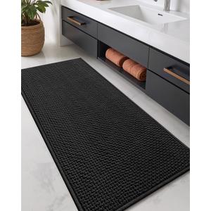 2 x Color&Geometry Chenille Pile Large Bathroom Rugs Upgraded Denser, 24"x59" Non Slip Absorbent Black Bath Mats for Bathroom Thin Fit Under Door, Washable Quick Dry, 24"x60"