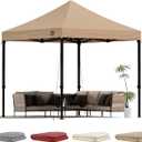 10x10 Heavy Duty Pop Up Canopy Replacement Top Only, Canopy Replacement Top Waterproof UV Protection, 600D Oxford Fabric Outdoor Tent Cover for Backyard/Patios/Camping Sun Shade (Khaki,TOP ONLY)