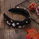 xieketn Black Halloween Headbands for Women, Fashion Ghost Halloween Accessories, Top Knotted Headbands for Women, Black Headband with Alloy Rhinestone Embellishment Spooky Party Hair Accessory