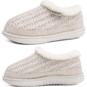 KuaiLu House Slippers for Women Comfortable Memory Foam Plaid Slipper Ladies Warm Fuzzy Plush Fur Lined Winter Home Shoes Orthotic Plantar Fasciitis Arch Support Indoor Outdoor (White)