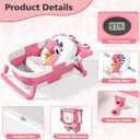 Collapsible Baby Bathtub for Newborns with Thermometer and Soft Floating Cushion Portable and Foldable Travel Baby Girl Bath Tub for Infants to Toddler 0-36 Month (Pink)
