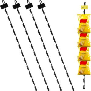 Dicunoy 4 Pack Station Hanging Merchandise Strips with Hooks, 31" Metal Retail Display Rack with Clips and Label Header, Sturdy Concession Stand Display Strips for Snack, Chip Bags, Collection