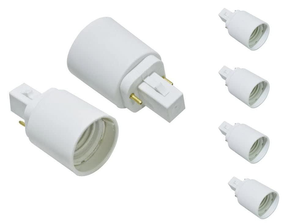 LIFE - Bulb Adapter, G24d (2 Pin) to E27, White, Polybutylene Terephthalate, 5 Pieces