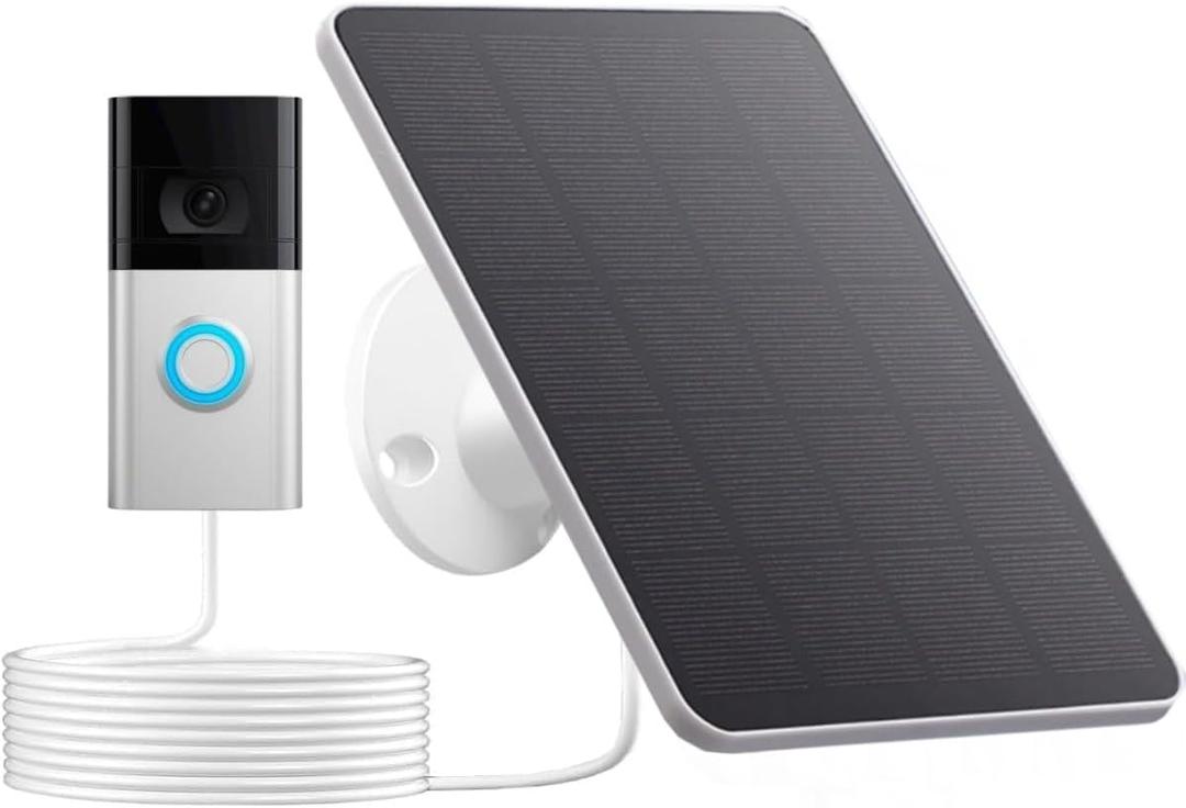 Solar Panel Charger Compatible with Ring Video Doorbell 1/New Generation(2020 Release-1080p), 10ft Waterproof Charging Cable, 360Adjustable Mount,5W 5V, 7.5 * 6.4"