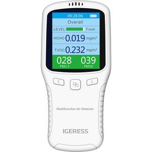 Indoor Air Quality Monitor, IGERESS Formaldehyde Detector, Pollution MonitorDust Tester, Detect Indoor HCHO/TVOC/PM2.5/PM10, Colorful LCD Screen & USB Charging Indoor Air Quality Monitor, IGERESS Formaldehyde Detector, Pollution MonitorDust Tester, Detect Indoor HCHO/TVOC/PM2.5/PM10, Colorful LCD Screen & USB Charging