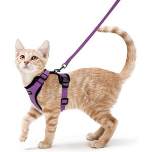 rabbitgoo Cat Harness and Leash for Walking, Escape Proof Soft Adjustable Vest Harnesses for Cats, Easy Control Breathable Reflective Strips Jacket, Purple, S
