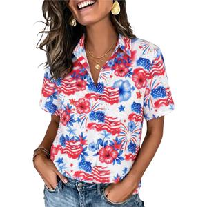American Flag Shirt Women Patriotic Shirts 4th of July Tops USA Hawaii Floral Blouses Memorial Day Button Down Shirts (M)