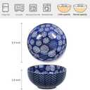 Selamica Ceramic Cereal Bowls Set 25 OZ, Embossed Soup Bowls, Dessert Bowls 5.9 Inch Ceramic Kitchen Bowls for Ramen Oatmeal Fruits, Microwave Dishwasher Safe, Set of 4, Blue