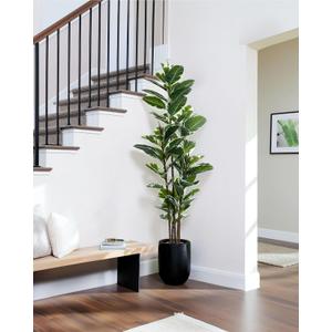 Artificial Rubber Tree Plant 6ft Tall Faux Ficus Tree Potted Fake Tropical Plants Decorative House Plants Large Floor Artificial Trees for Home Office Decor, Without The Pot