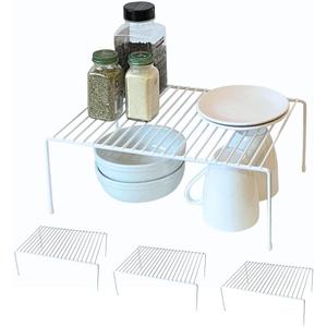Evelots Kitchen Cabinet Wire Shelf Organizer/Rack - 4 Pack Sturdy Large Metal Shelf Risers - Double Your Counter Space - Great for Kitchen, Freezer, Pantry and Bathroom - Rustproof - White