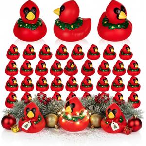 DEEKIN 50 Pcs Christmas Cardinal with Wreath Rubber Ducks 2 Inch Christmas Themed Rubber Ducks for Holiday Party Favors Seasonal Events Award Gifts