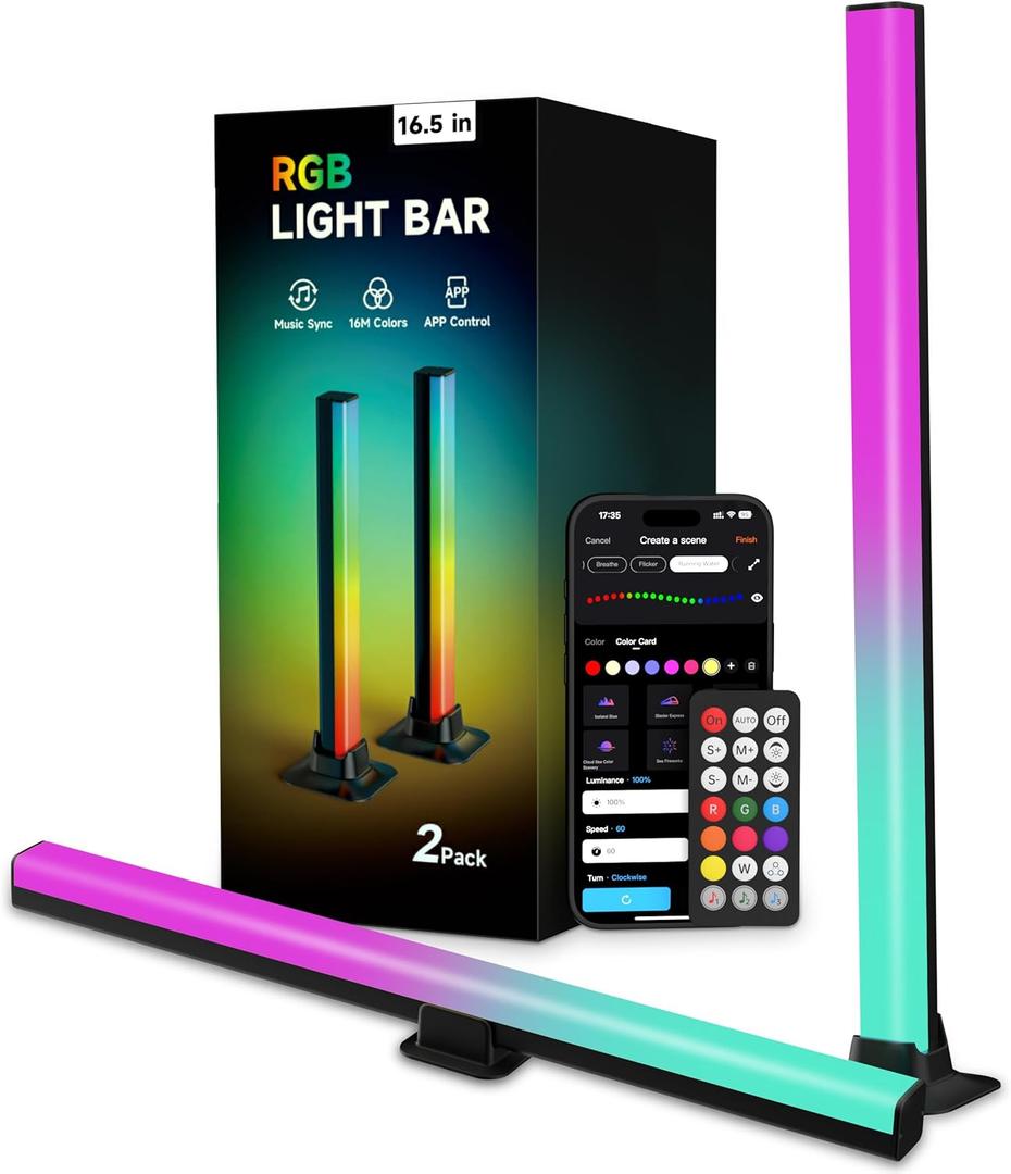Light Bars with RGB+IC, 16.5-inch Bluetooth TV LED Backlight Suitable 45-85inch TVs, Smart TV Behind Lights with 16M Colors Scene and Music Modes for Gaming, Patry, Room Decotation (Mulitcolor)
