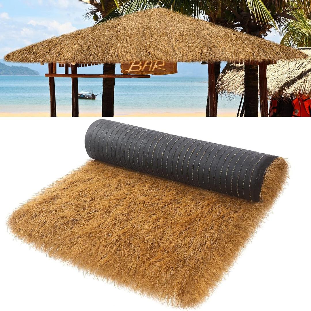 Nuenen Synthetic Thatch Grass Roof Artificial Mexican Straw Roll Fireproof Palapa Thatch Roofing Decorations for Bar Hut Patio Pool Beach Hawaiian Party and Bar Decor(39.4' X 39.4'',Yellow)