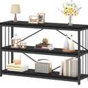IBF Low Horizontal Book Shelf, Industrial Modern 3 Tier Bookshelf, Farmhouse Short Open Storage Organizer Long Shelf, Simple Wide Wood Metal Sturdy Etagere for Bedroom Living Room, Black Oak, 47 in