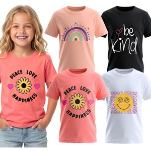 MISS POPULAR Girls 4-Pack Super Soft Short Sleeve T-Shirts Rainbow Butterfly Glitter Print Cute Design| Sizes 7-16