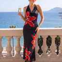 ZESICA Women's 2026 Summer Halter Neck Floral Print Maxi Dress Sleeveless Backless Wedding Guest Party Bodycon Long Dresses (M)