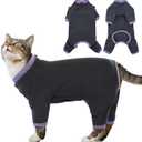 Sticky Cat Clothes Stretchy, Sphynx Hairless Sweater & Pajamas for Cats only, Soft Cat Onesie for Cats After Surgery Female Male & Hair Loss Prevention, Black M