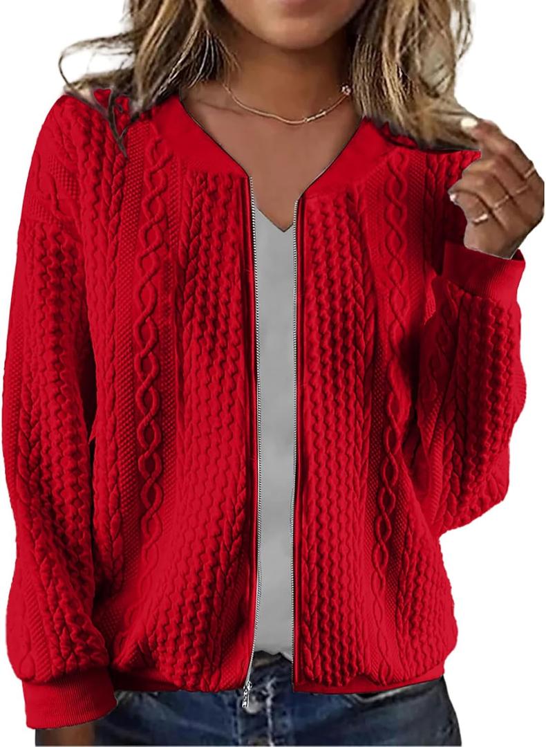 Zip Up Sweatshirts for Women Casual Outfits Cardigan Outerwear Trendy Winter Jackets Coat (Small, 8bright-red)