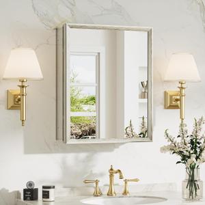 TokeShimi 16 x 20 Medicine Cabinet with Mirror, Assembly Required, Brushed Nickel Bathroom Recessed Medicine Cabinet with Mirror, Stepless Adjustable Shelves, Beveled Aluminum Frame, DTC Hinge