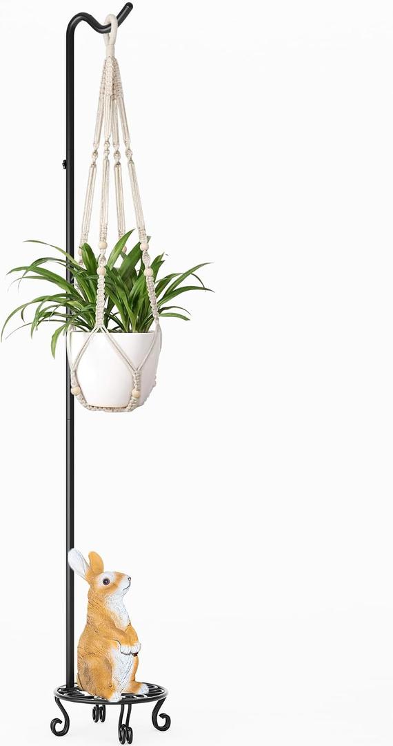 75'' Tall Shepherd's Hook with Heavy Duty Base,Adjustable Height 28 to 74 Inches, Stable Outdoor Garden Hook for Hanging Planters, Bird Feeders, Wind Chimes, Lanterns, Indoor & Outdoor Decor