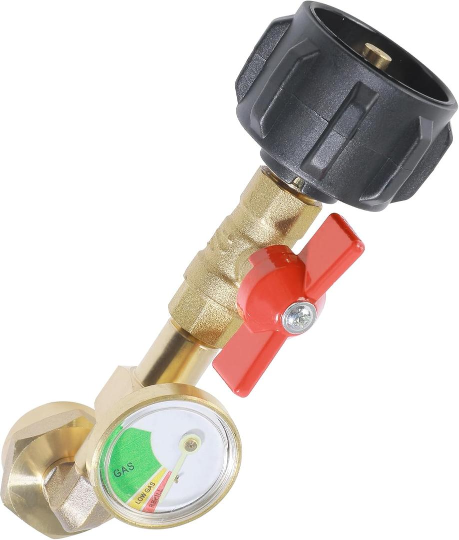 Propane Refill Adapter,Car Accessories,Brass Propane Refill Elbow Adapter with Valve and Gauge,Fill 1 Lb Bottles from 20 Lb Tank,Can Be Used Multiple Times (Refill Adapter with Valve&Gauge)