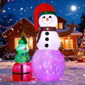 6 FT Christmas Inflatable Snowman with Tree, Outdoor Blow Up Holiday Decoration with LED Lights, Festive Lawn Yard Decor
