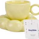 Koythin Ceramic Coffee Mug with Saucer Set, Creative Cute Cup with Sunflower Coaster for Office and Home, Dishwasher and Microwave Safe, 6.5 oz/200 ml for Tea Latte Milk (Lemon Yellow)