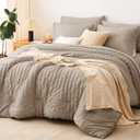 CozyLux Full Size Comforter Sets with Sheets 7 Pieces, Khaki Seersucker Bed in a Bag Textured Luxury Soft Bedding Sets with Down Alternative Comforter, Sheets, Pillowcases & Shams for All Season
