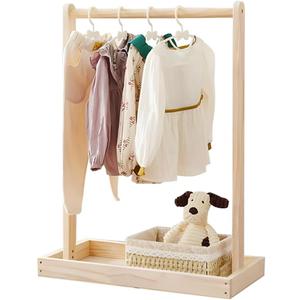 Hggzeg Baby Garment Rack, Kids Clothing Rack with Storage Shelf & Hanging Rod, Solid Wood Dog Cat Wardrobe Coat Rack, for Toddler Nursery, Child's Room (S)