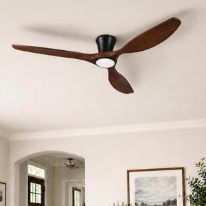 Skylike 52'' Wood Flush Mount Modern Ceiling Fan with Light and Remote