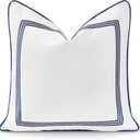 Hofdeco Premium Coastal Hampton Style Patio Indoor Outdoor Pillow Cover Only, 20"x20" Water Resistant for Backyard, Couch, Navy Blue Embroidered Square Line