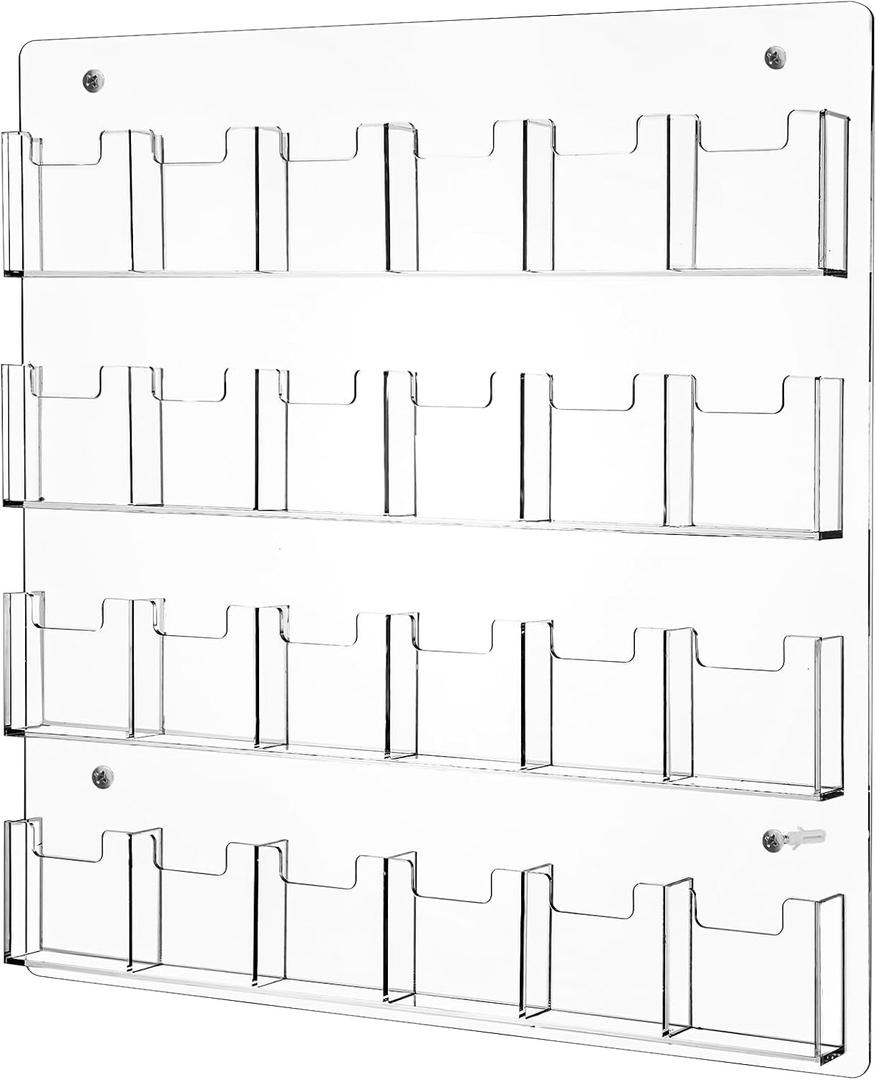 Ripeng 24 Pocket Vertical Business Card Holder Wall Mount Clear Sticker Display Rack Acrylic Business Card Holder Display Vertical Multiple Clear Acrylic Organizer for Home Office Wall