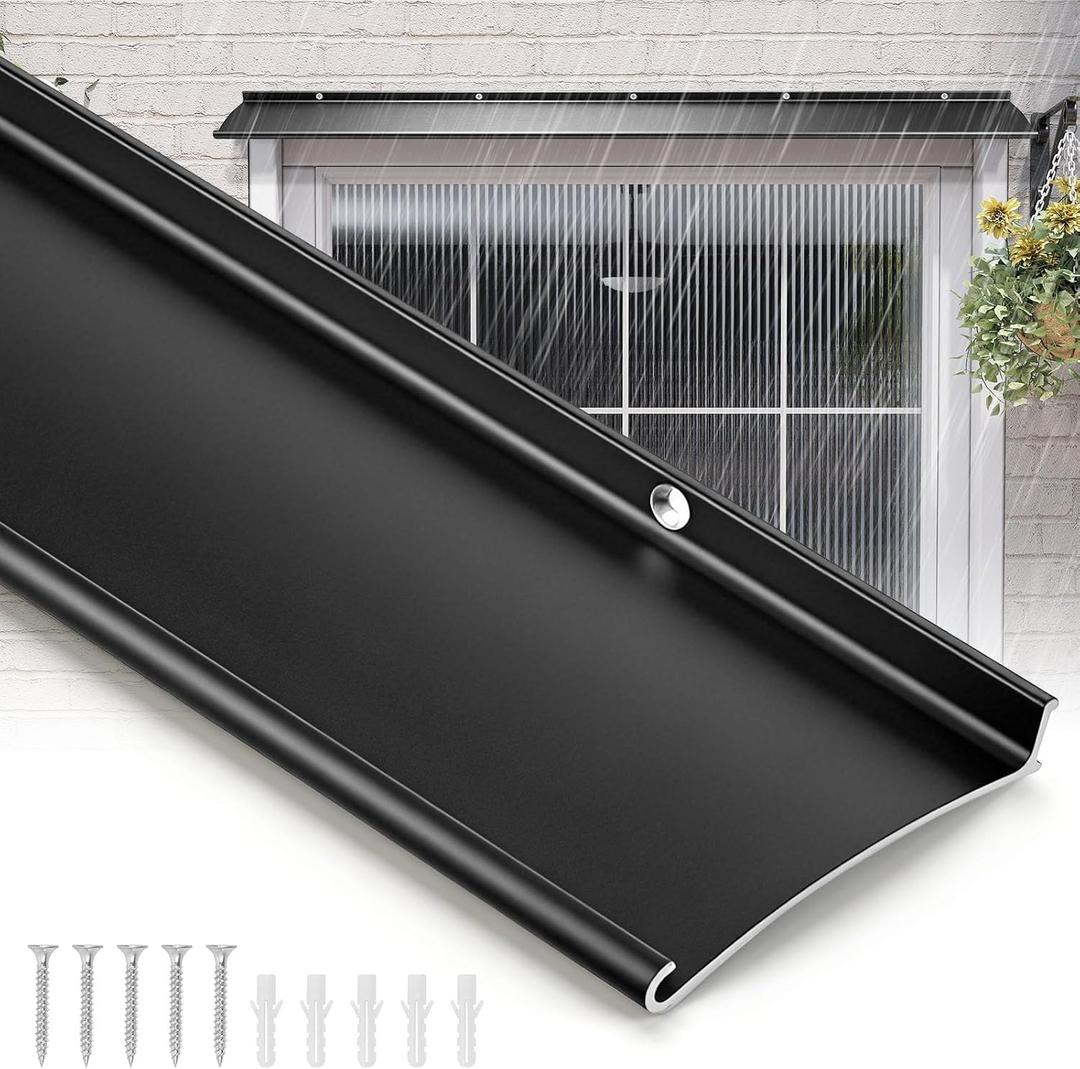 Door Rain Drip Guard Aluminum 4" Extra-Wide, Heavy Duty Thickened Door Rain Deflector 40” Long, Overhead Drip Cap & Drip Edge Weather Shield for Doors, Windows, RV, Camper and Exterior Use