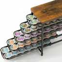 HFHOME Coffee Pod Holder with Wooden Top, Compatible with K-Cups, 5-Tier Coffee Capsule Storage Drawer, 70 Capacity Pods Organizer with 3 Mug Holders, for Home, Office, Kitchen Counter, Black
