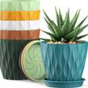 4 Inch Small Pots for Plants, 6 Pack Waffle Texture Small Plant Pots for Succulents, Plastic Planter with Drainage Holes and Saucers for Indoor Outdoor Plants, Flowers, Herbs, Seedlings, Colorful