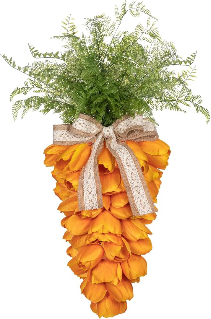 KI Store Tulip Carrot Wreath Orange Carrot Swag Easter Door Decoration Spring Decor for Door Window