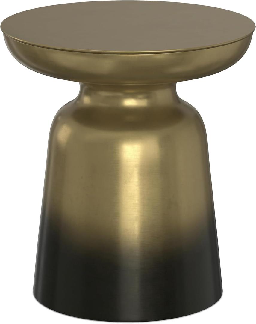SIMPLIHOME Toby Metal Table - 17" Wide x 18" High Solid Iron Drum Accent Table in Gold and Black Ombre, Industrial Side or End Table for Living Room or Entryway with Sculptural Design, Assembled