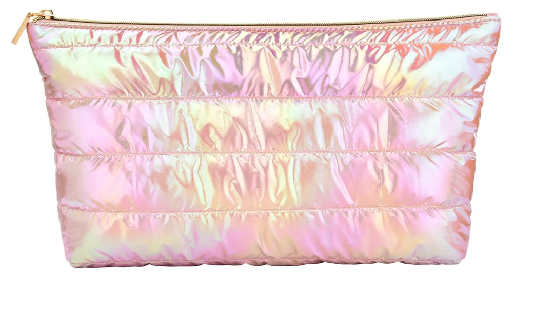Hiroyuki Iridescent Makeup Bag, 14 inches Cosmetic Bag, Large Capacity Travel-Friendly Pouch (pink)