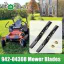 2 Pack 942-04308 Cub Cadet 42 Inch Mower Blades with 712-0417A Nuts Replaces 742-04308, 942-04308A, 942-04312 for Cub Cadet ZT1 42, XT1 LT42, Craftsman T110, LT2000, Troy Bilt Pony 42 Tractors