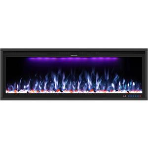Benrocks 48'' WiFi- Enabled Electric Fireplace Inserts - Alexa & App Control, Slim Recessed & Wall Mounted, 13 * 13 * 3 Flame Color Combinations, 750W/1500W, Black