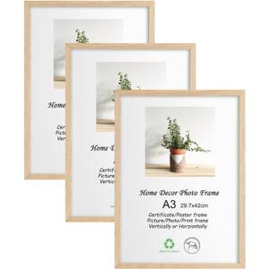 LYYYXGYP A3 Oak Wood Picture Frame 3 Pack 11.7x16.5 IN Natural Wooden Photo Frame Gallery Poster Frame with Plexiglass for Wall Hanging