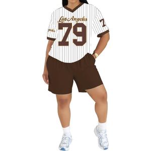 PINSV 2 Piece Sets for Women Summer Casual Outfits Jersey Shirts and High Waisted Short Sets (X-Large, Brown)
