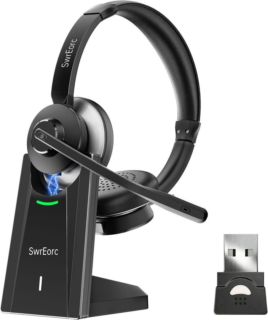 Bluetooth Headset, Wireless Headset with Mic for Work, Advanced AI Noise Cancelling Microphone (Clear Calls & Mic Mute), Bluetooth 5.3, USB Dongle, Headphones with Mic, for PC/Zoom/Office